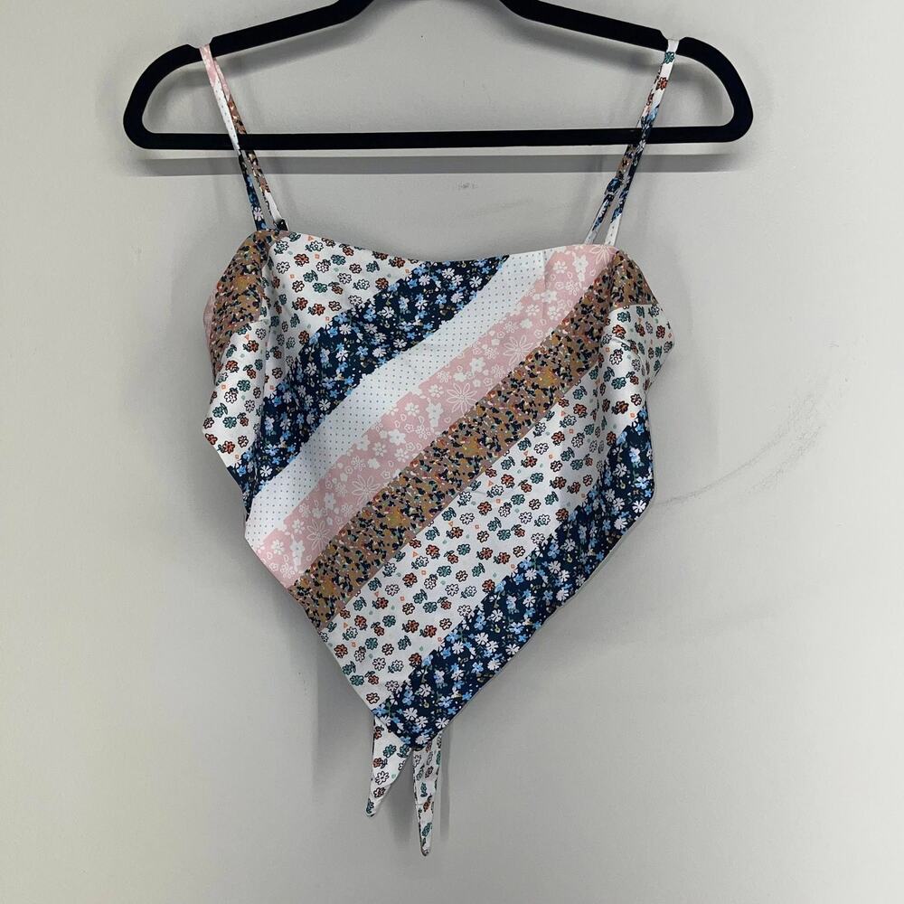 Princess Polly Chelina Handkerchief Top Wms 4 Blue‎ White Floral Stripe Festival